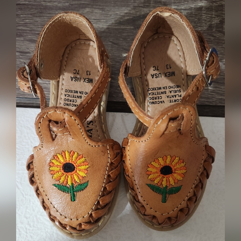 Sunflower Embroidered Kids Leather Sandals
